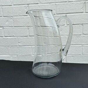 Clear Curved Shape Heavy Glass Water Pitcher Holds 72 oz; 10.5” tall, 5” base
